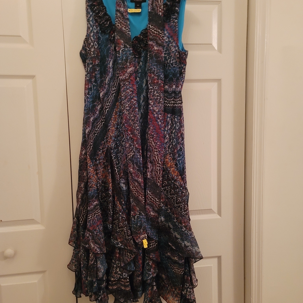 Robbie Bee Blue and Black High Low Dress